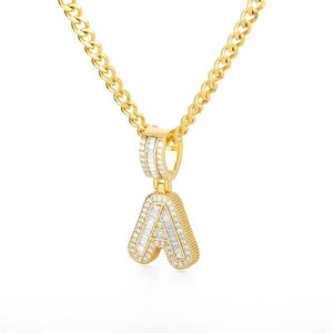 A-Z Initial Charms Necklace Iced Out Rock Candy Style Pendant CZ Letters