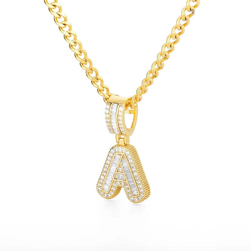 A-Z Initial Charms Necklace Iced Out Rock Candy Style Pendant CZ Letters