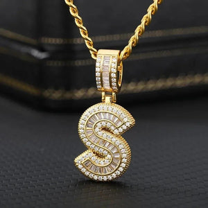 A-Z Initial Charms Necklace Iced Out Rock Candy Style Pendant CZ Letters
