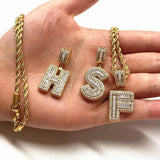 A-Z Initial Charms Necklace Iced Out Rock Candy Style Pendant CZ Letters