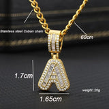 A-Z Initial Charms Necklace Iced Out Rock Candy Style Pendant CZ Letters