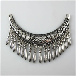 2Pcs Tibetan Silver Moon Tassels Charms Pendants Connectors