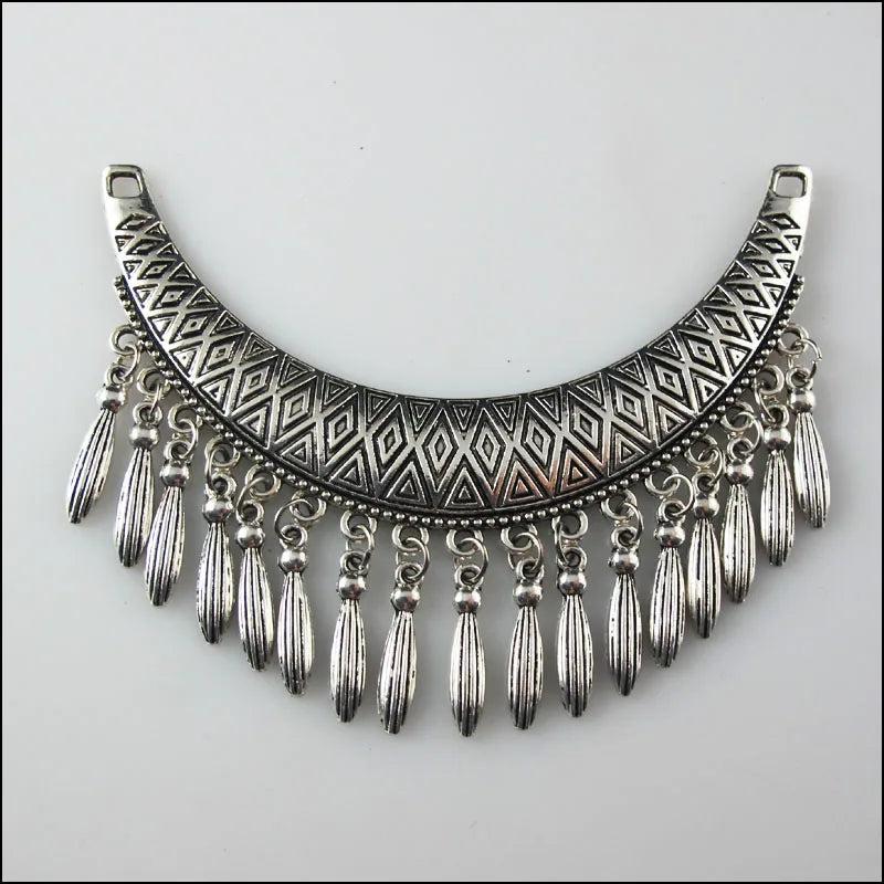2Pcs Tibetan Silver Moon Tassels Charms Pendants Connectors