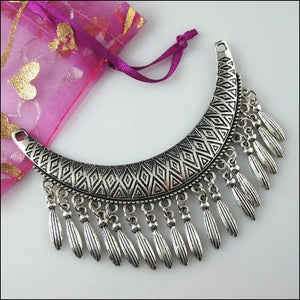 2Pcs Tibetan Silver Moon Tassels Charms Pendants Connectors