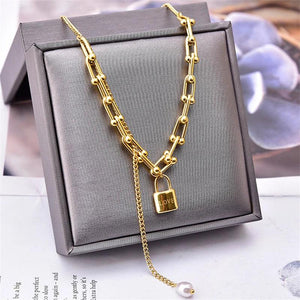 316L Steel Pearl Choker Necklace with Tassel Charms