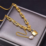 316L Steel Pearl Choker Necklace with Tassel Charms