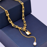 316L Steel Pearl Choker Necklace with Tassel Charms