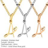 Heart Initial Necklace Golden Letter Charms Pendant Alphab