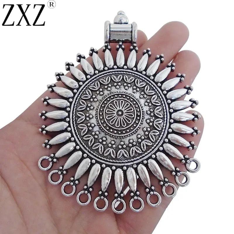 2pcs Tibetan Silver Large Round Flower Connectors Charms for Necklace Making