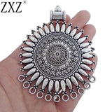 2pcs Tibetan Silver Large Round Flower Connectors Charms for Necklace Making