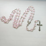 Pink Love Heart Rosary Beads Necklace Virgin Mary Christ Jesus Cross Pendant