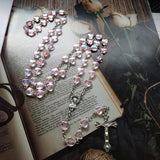 Pink Love Heart Rosary Beads Necklace Virgin Mary Christ Jesus Cross Pendant