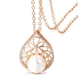 Kinel Pearl Pendant Necklace 585 Rose With Zircon Charm Wedding Jewelry
