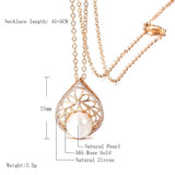 Kinel Pearl Pendant Necklace 585 Rose With Zircon Charm Wedding Jewelry