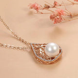 Kinel Pearl Pendant Necklace 585 Rose With Zircon Charm Wedding Jewelry