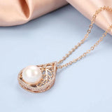 Kinel Pearl Pendant Necklace 585 Rose With Zircon Charm Wedding Jewelry
