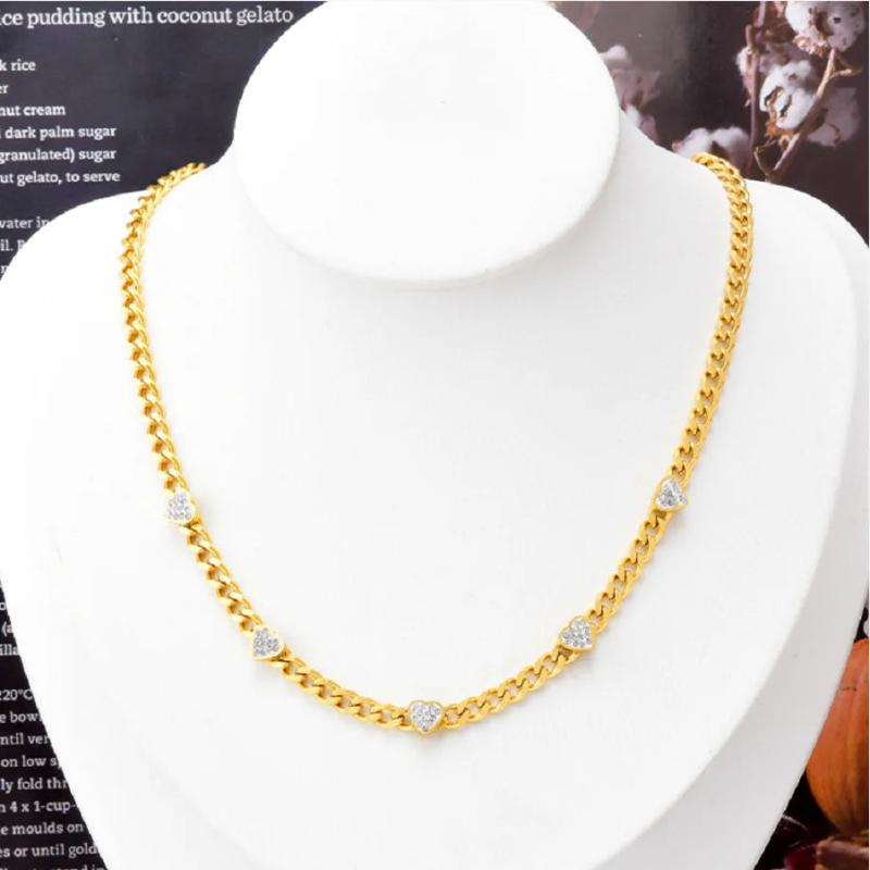 316L Stainless Steel Zircon Heart Charm Choker Necklace