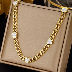 316L Stainless Steel Zircon Heart Charm Choker Necklace