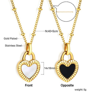 Heart Necklace Lock Beads Choker Woman Girl Stainless Steel Pendant Jewelry
