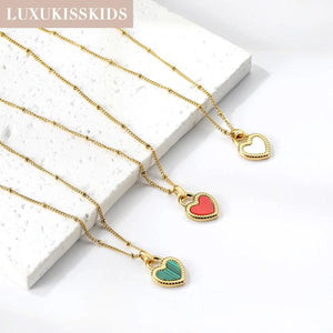 Heart Necklace Lock Beads Choker Woman Girl Stainless Steel Pendant Jewelry