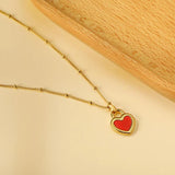 Heart Necklace Lock Beads Choker Woman Girl Stainless Steel Pendant Jewelry