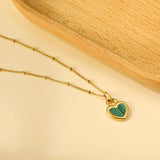 Heart Necklace Lock Beads Choker Woman Girl Stainless Steel Pendant Jewelry
