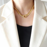 316L Stainless Steel Heart Charms Thick Chain Jewelry Set