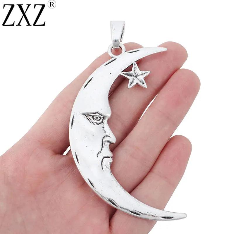 2pcs Tibetan Silver Man in Crescent Moon Star Charms Pendants