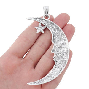 2pcs Tibetan Silver Man in Crescent Moon Star Charms Pendants
