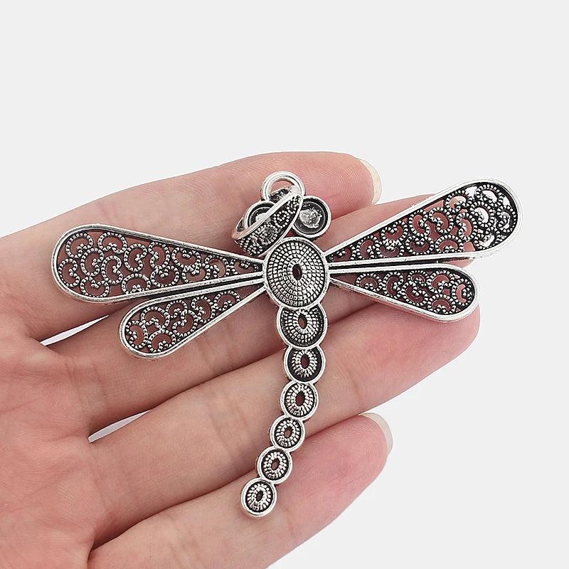 2pcs Silver Dragonfly Charms Pendant for DIY Necklace Making