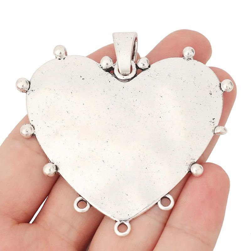 3pcs Silver Heart Connectors Charms Pendants for DIY Necklaces 67x65mm