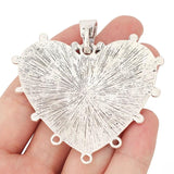 3pcs Silver Heart Connectors Charms Pendants for DIY Necklaces 67x65mm