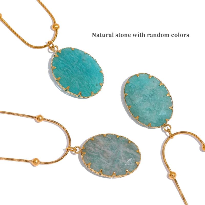 Amazonite Stone Pendant Collar Necklace for Women