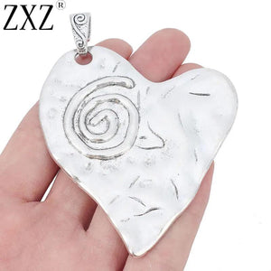 2pcs Large Spiral Swirl Hammered Heart Charms Pendants for Necklace Making
