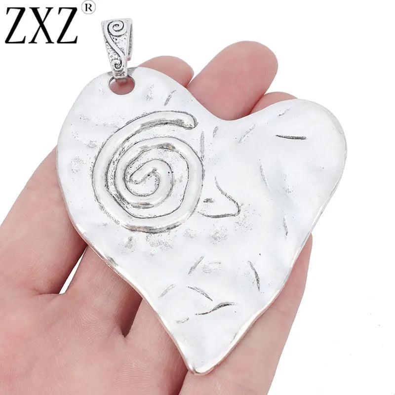 2pcs Large Spiral Swirl Hammered Heart Charms Pendants for Necklace Making