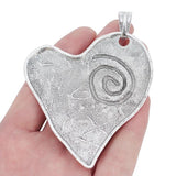 2pcs Large Spiral Swirl Hammered Heart Charms Pendants for Necklace Making