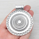2 Tibetan Silver Large Round Medallion Charms Pendants 77x64mm