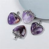 2pcs Natural Stone Heart Pendant Necklace Finding Healing Women Jewelry 31*35MM