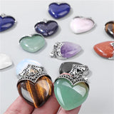 2pcs Natural Stone Heart Pendant Necklace Finding Healing Women Jewelry 31*35MM