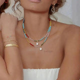 Evil Eye Pearl Pendant Necklace Bohemia Crystal Glass Beads Choker Jewelry