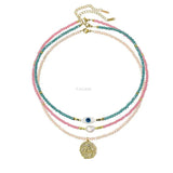 Evil Eye Pearl Pendant Necklace Bohemia Crystal Glass Beads Choker Jewelry