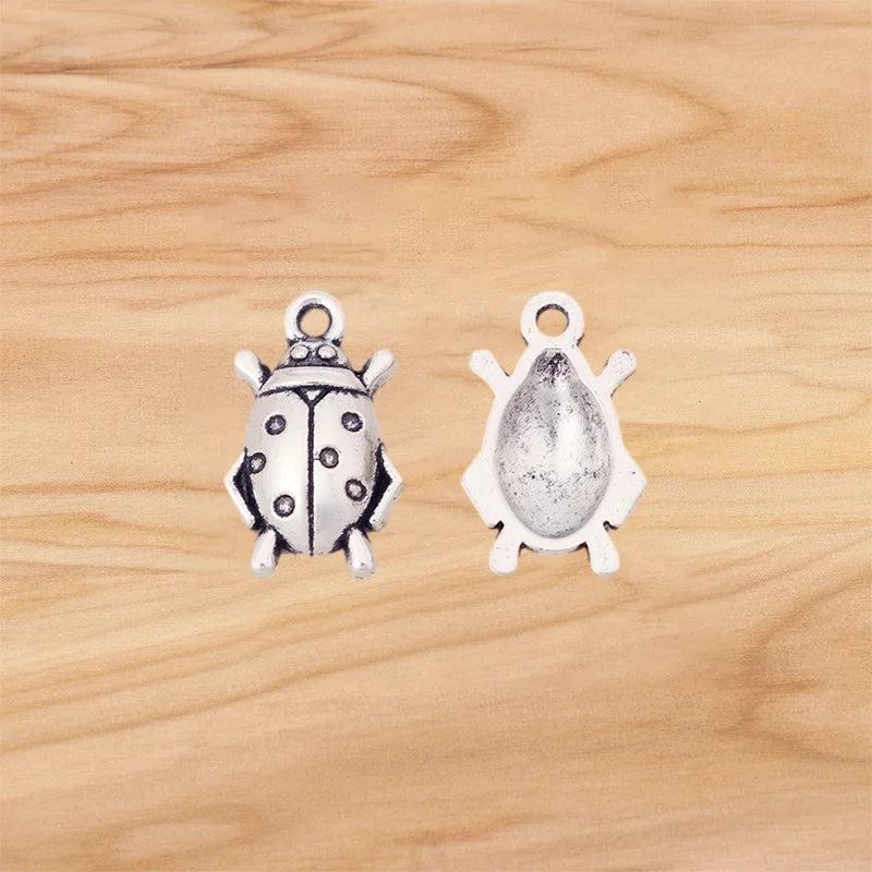 60 Tibetan Silver Insect Ladybug Bug Charms Pendants Beads DIY Earrings Necklace
