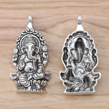 2 Pcs Tibetan Silver Ganesha Elephant God Charms Pendants 62x32mm