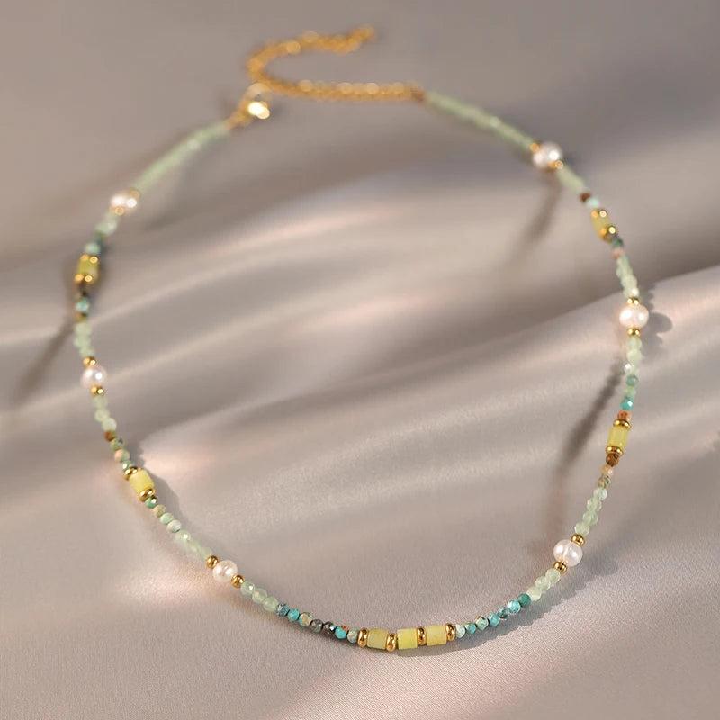 Colorful Stone Beads Pearl Necklace Women's Banquet Jewelry
