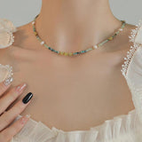Colorful Stone Beads Pearl Necklace Women's Banquet Jewelry
