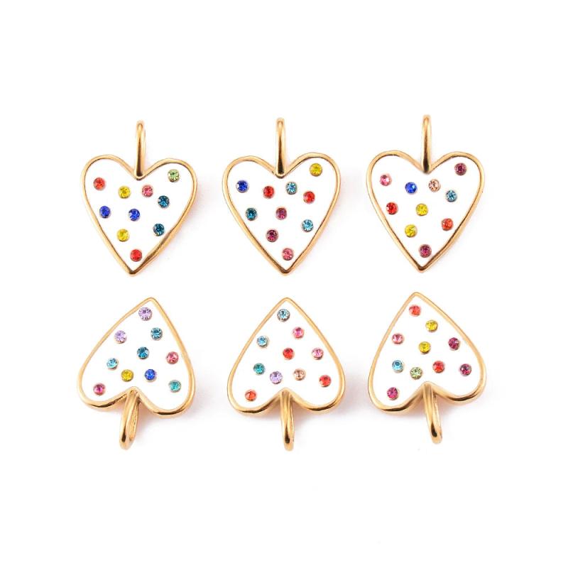 5 Pcs Rhinestone Heart Charms Pendant DIY Necklace Jewelry Findings