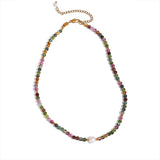 Multi Tourmaline Stone Pearl Necklace Stainless Steel Jewelry