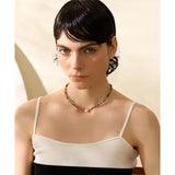 Multi Tourmaline Stone Pearl Necklace Stainless Steel Jewelry