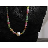 Multi Tourmaline Stone Pearl Necklace Stainless Steel Jewelry