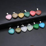 12pcs Natural Stone Hearts Pendant Amethyst Pink Crystal Charms DIY Jewelry